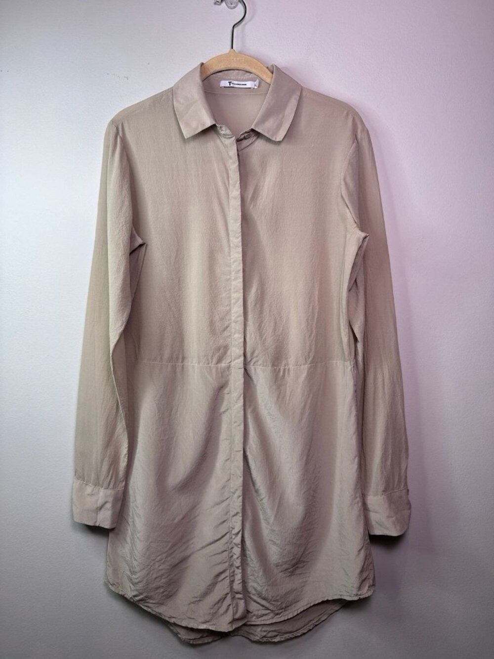 Alexander Wang Women’s Silk Beige Button Down Shirt Mini Dress XS